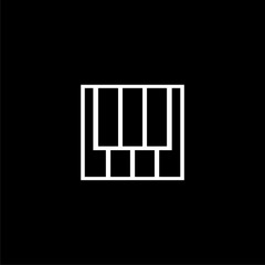 Piano keys flat black and white icon or logo on dark background