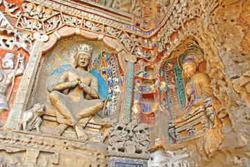 Fototapeta na wymiar Buddha statues of Yungang Grottoes : The World cultural heritage site, Famous 