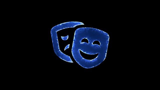 Symbol theater masks. Blue Electric Glow Storm. looped video. Alpha channel black