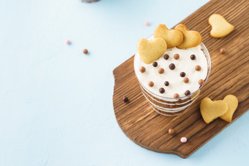 Valentine's day dessert concept. Chocolate trifle with cookies.