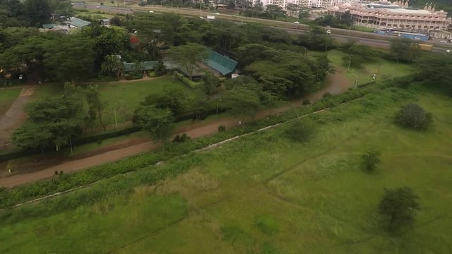 Aerial view descending to a runway landing in Kenya
