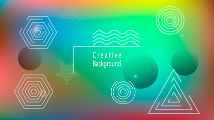 Color geometric gradient, futuristic background. Element of modern design wallpaper, background, packaging. Bright color lines, abstract shapes, dots.  Background in minimalist style.