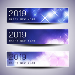 Set of Horizontal Christmas, New Year Headers or Banners Design - 2019