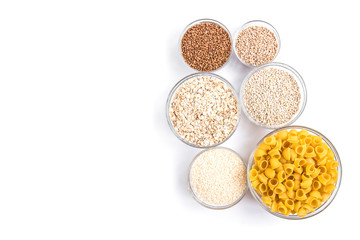 Carbohydrates of , potatoes and groats. Pasta, lentil, buckwheat, wheat and bean.