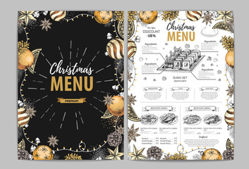 Hand drawing Christmas holiday menu design. Restaurant menu