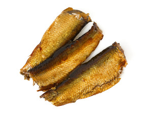 smoked sprats isolated on white