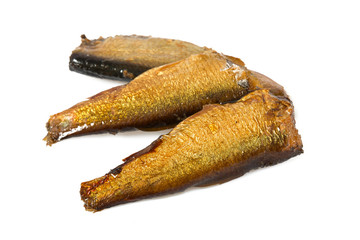 smoked sprats isolated on white
