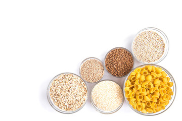 Carbohydrates of , potatoes and groats. Pasta, lentil, buckwheat, wheat and bean.