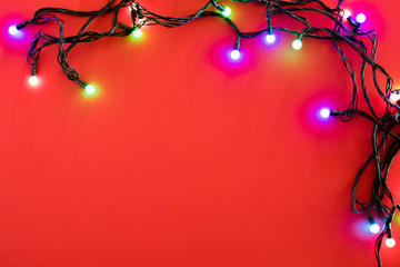 christmas lights on blue background
