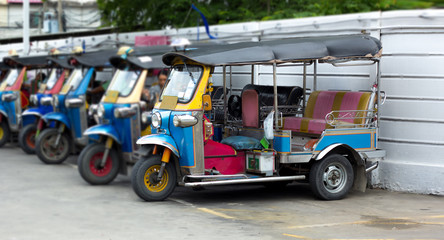 tuk tuk taxi in Thailand,native taxi parking  in row