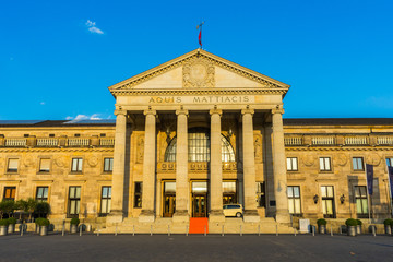 Naklejka premium Germany, Ancient majestic Wiesbaden Kurhaus building in warm sunset light