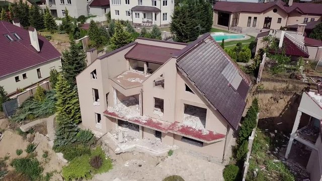 View from the bird's-eye view of the consequences of the landslide in the city of Chernomorsk, Ukraine
