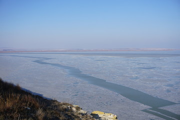 Frozen lake in Jurilovca, Roumania