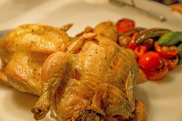 Chicken baked black pepper, focus selective