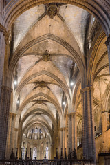 Naklejka premium Interior of Cathedral of the Holy Cross and Saint Eulalia in Barcelona, Spain