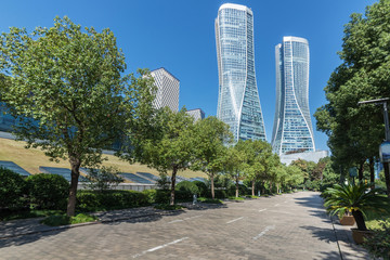 buildings with empty concrete square floor，Qianjiang New Town，hangzhou,china