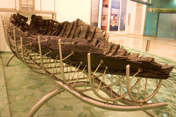 Jesus’ Boat. Old boat uncovered in the sea of Galilee, from the