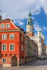 Fototapeta premium Colorful houses and Town hall on Poznan Old Market Square, Poland.