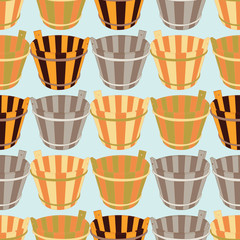 Seamless background with wooden buckets