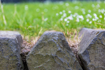 Stones on grass field