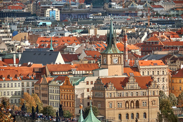 Fototapeta na wymiar Beautiful autumn day in Prague, aerial view from the castle
