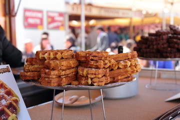 Fototapeta premium Sweet crispy waffles out to keep inside