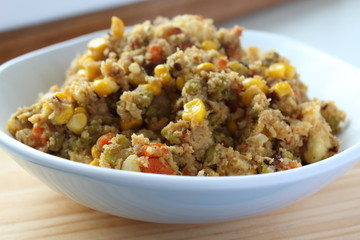 Vegan cauliflower rice with vegetables.
