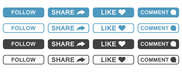 Set of follow, share, like, comment button icon in a flat design