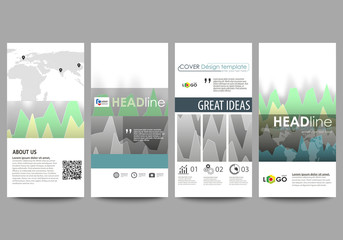 The minimalistic abstract vector illustration of the editable layout of four modern vertical banners, flyers design business templates. Rows of colored diagram with peaks of different height.