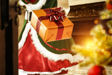Christmas gift and fireplace 