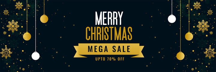 merry christmas mega sale golden banner template