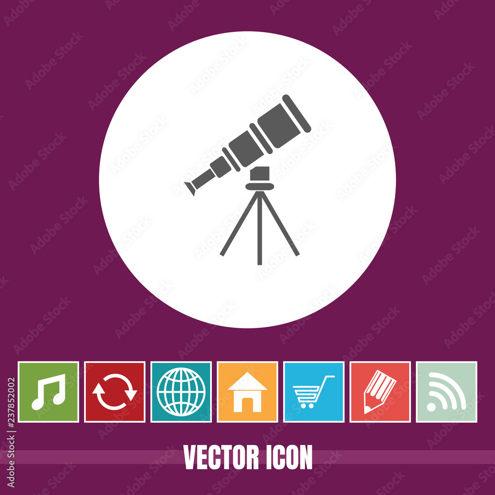 Poster very useful vector icon of telescope with bonus icons very useful for mobile app, software & web