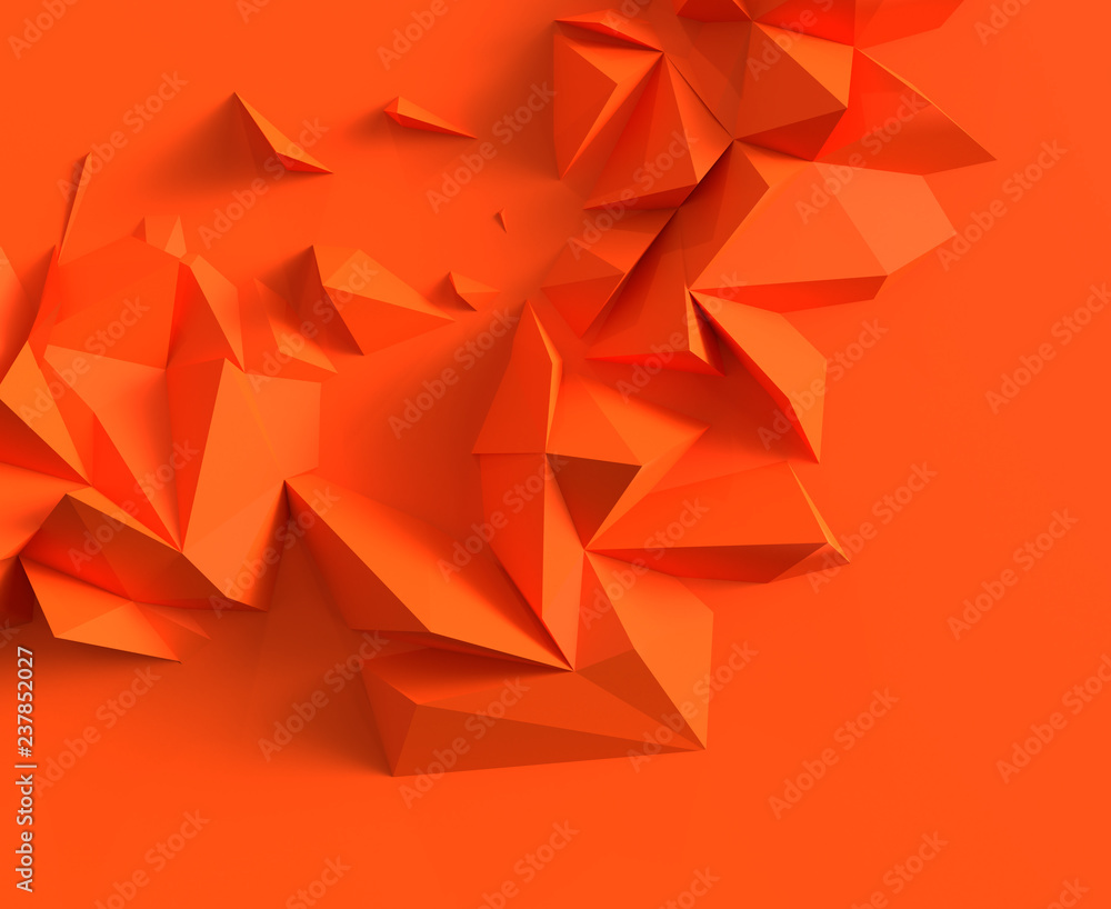 Poster abstract background with space for text. orange chaotic polygons, 3d render or rendering