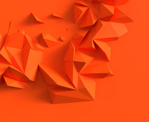 Abstract background with space for text. orange chaotic polygons, 3d render or rendering