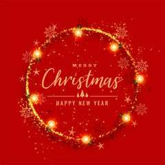 beautiful christmas frame made with snowflakes and light bulb