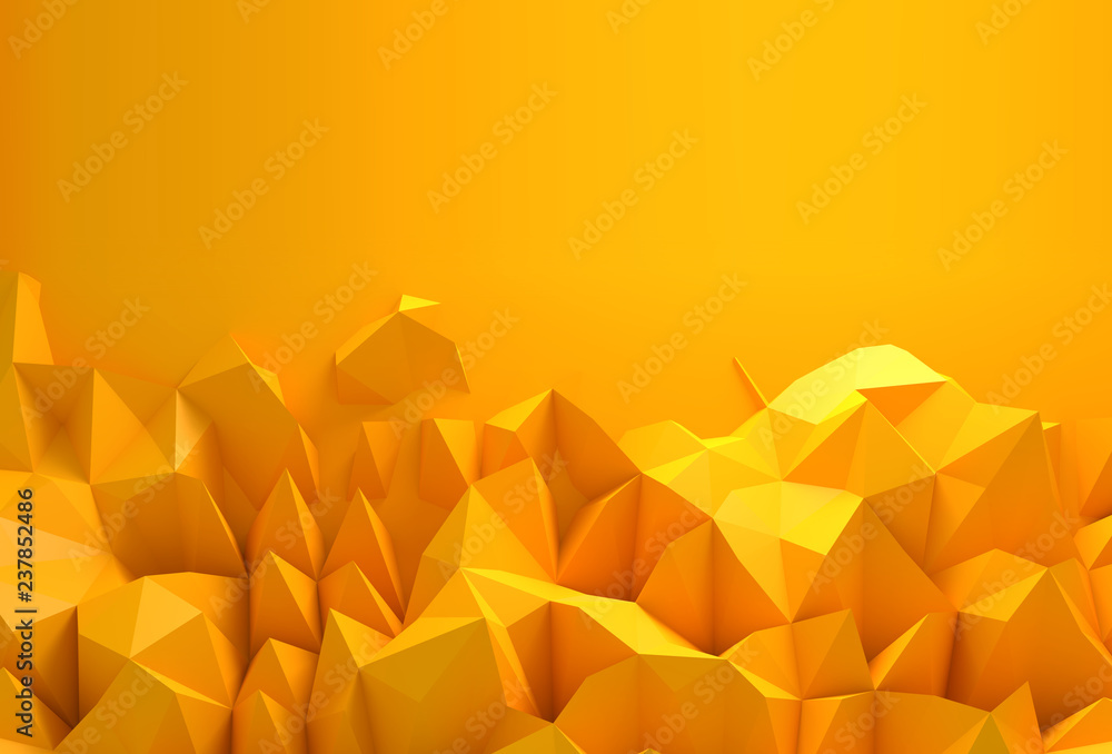 Poster abstract background with space for text. bright yellow chaotic polygons, 3d render