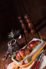 tasty small rolling roasts fully with dried plum and bacon