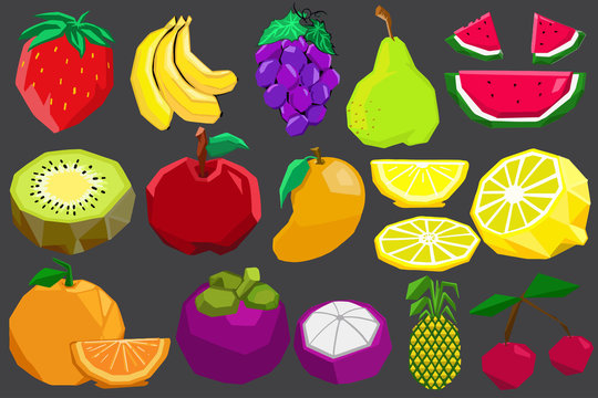 Mix fruits colorful vector graphic with polygon style.