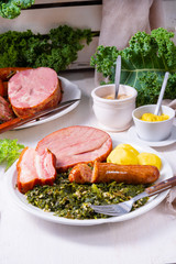 a delicious genuine oldenburger kale with peeked pinkel sausage