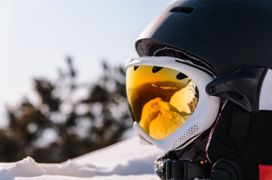 ski goggles on the snow