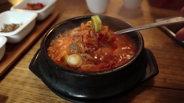 tuna kimchi hot soup in eid itaewon, seoul