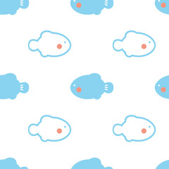 Blue and red fishes on white, seamless pattern