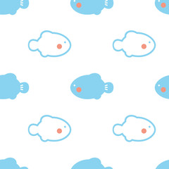 Blue and red fishes on white, seamless pattern