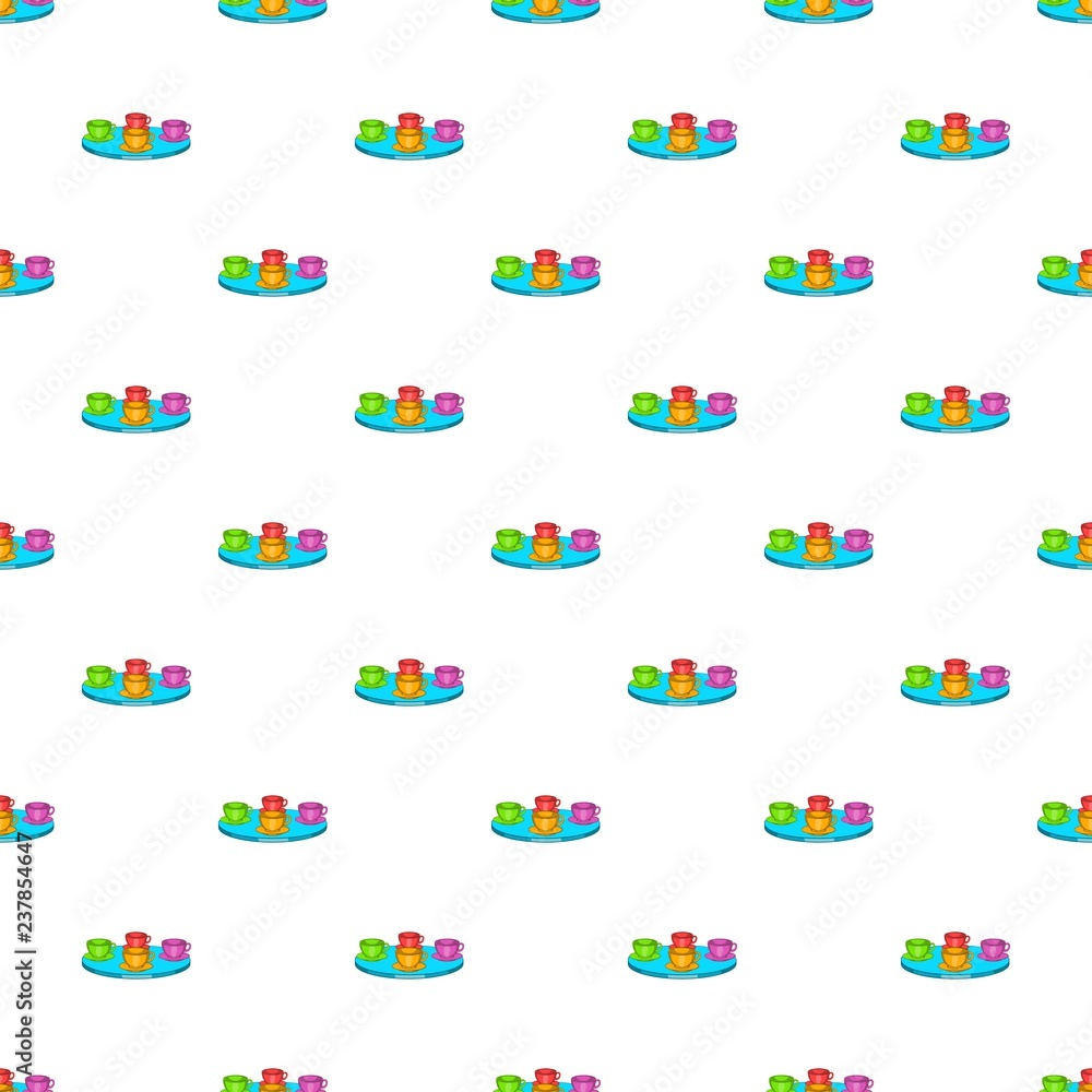 Poster four mugs on table pattern. cartoon illustration of four mugs on table vector pattern for web