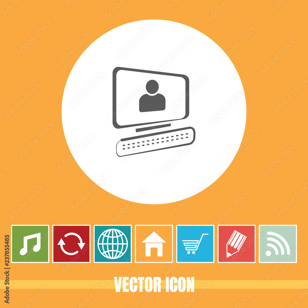 Poster very useful vector icon of personal computer with bonus icons. very useful for mobile app, software 