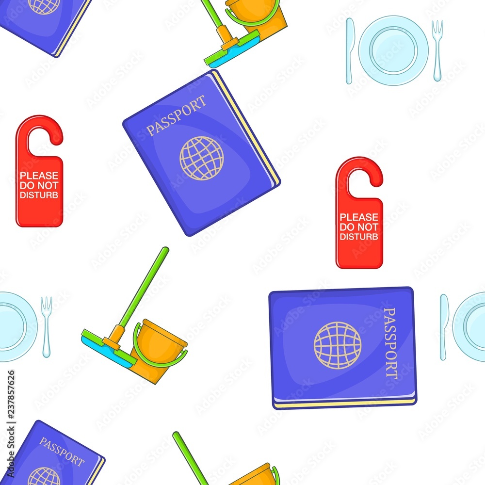 Poster hostel accommodation pattern. cartoon illustration of hostel accommodation vector pattern for web