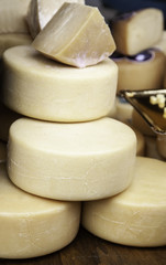 Cheeses in a market