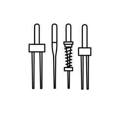 Black & white illustration of sewing machine needles. Vector line icon. Isolated object