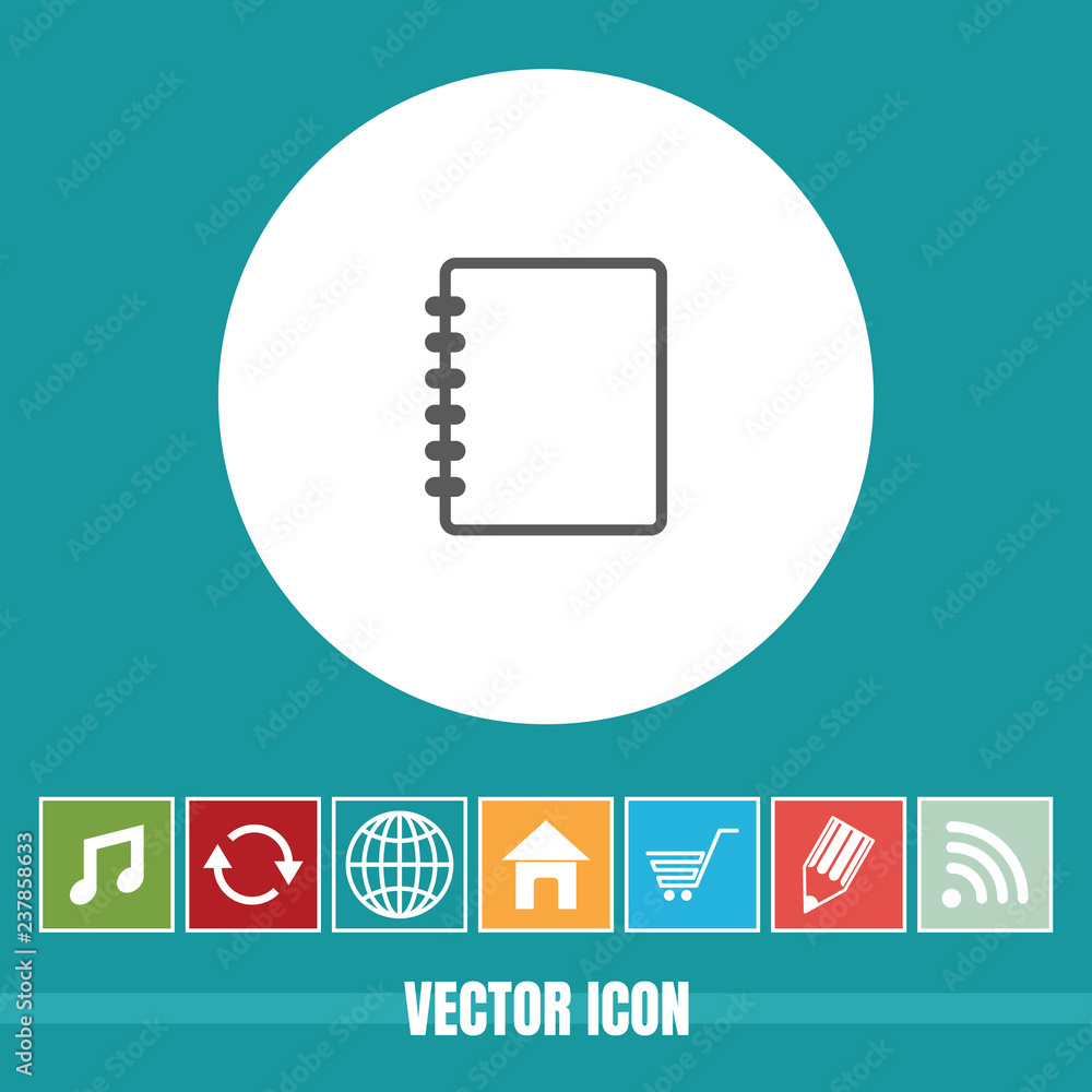 Poster very useful vector icon of notebook with bonus icons. very useful for mobile app, software & web.