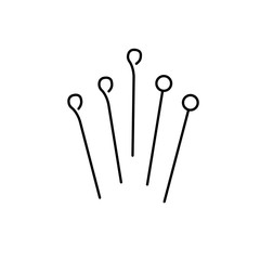 Black & white vector illustration of dressmaker's ball point pins. Line icon of sewing tools. Isolated object
